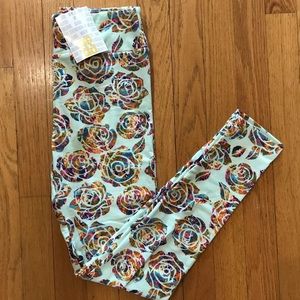 OS LuLaRoe Mint Rose Leggings